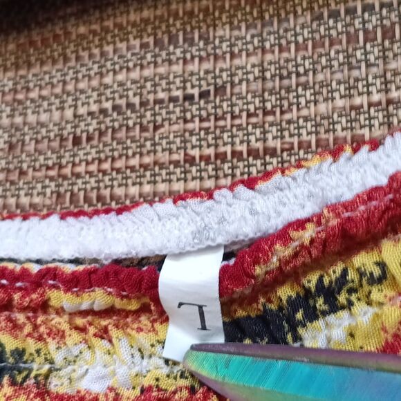 Multicolor Striped Women's Wide Leg  Pants Smoked Waist - Picture 2 of 5